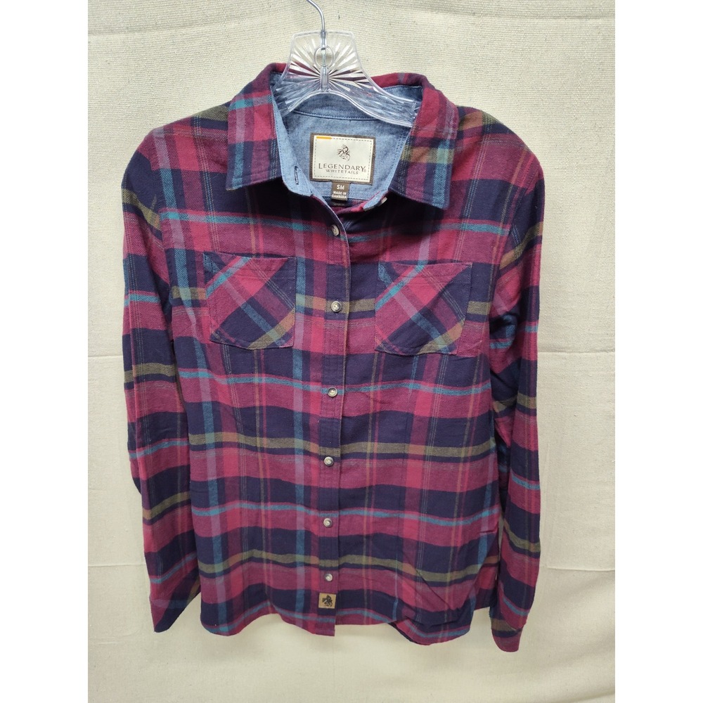 Legendary Whitetails‎ Womens Small Plaid Flannel Button Down Shirt Burgundy Navy